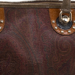 Pre Owned Etro Brown Paisley Printed Coated Canvas Boston Bag