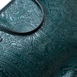 Pre Owned Etro Green Leather Paisley Embossed Shopper Tote