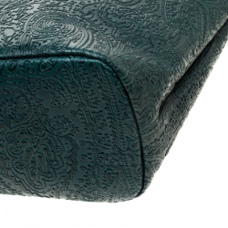 Pre Owned Etro Green Leather Paisley Embossed Shopper Tote