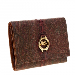 Pre Owned Etro Brown Paisley Printed Coated Canvas Trifold Wallet