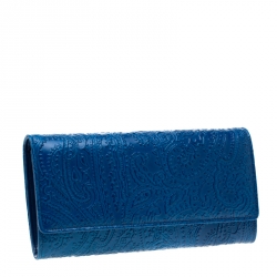 Pre Owned Etro Blue Paisley Leather Continental Wallet