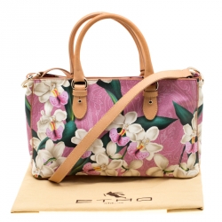 مملوكة مسبقًا حقيبة يد إيترو كانفاس مقوى طباعة بيزلي زهور بنية فاتحة/ وردية