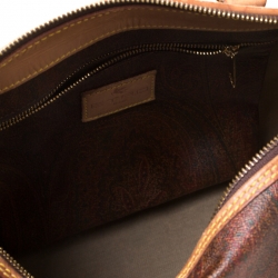 Pre Owned Etro Brown Paisley Printed Coated Canvas and Leather Boston Bag             