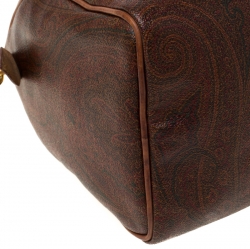 Pre Owned Etro Brown Paisley Printed Coated Canvas and Leather Boston Bag             