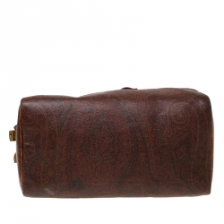 Pre Owned Etro Brown Paisley Printed Coated Canvas and Leather Boston Bag             