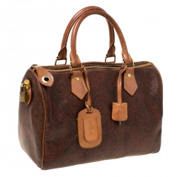 Pre Owned Etro Brown Paisley Printed Coated Canvas and Leather Boston Bag             