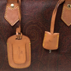 Pre Owned Etro Brown Paisley Printed Coated Canvas and Leather Boston Bag             