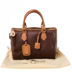 Pre Owned Etro Brown Paisley Printed Coated Canvas and Leather Boston Bag             