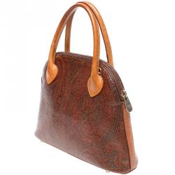 Etro Brown Paisley Printed Coated Canvas Satchel