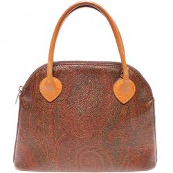 Etro Brown Paisley Printed Coated Canvas Satchel