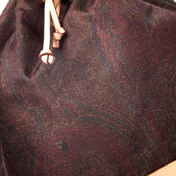 Pre Owned Etro Brown Paisley Printed Satin and Leather Drawstring Bucket Bag