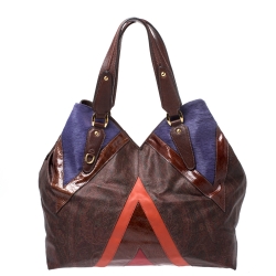 Etro Multicolor Paisley Coated Canvas and Fur Tote