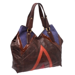 Etro Multicolor Paisley Coated Canvas and Fur Tote
