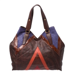 Etro Multicolor Paisley Coated Canvas and Fur Tote