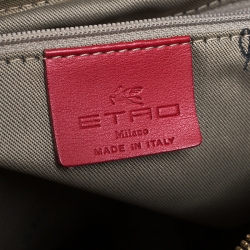 Pre Owned Etro Red/Brown Paisley Print and Croc Embossed Leather Hobo