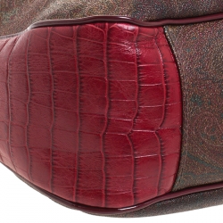Pre Owned Etro Red/Brown Paisley Print and Croc Embossed Leather Hobo