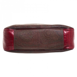 Pre Owned Etro Red/Brown Paisley Print and Croc Embossed Leather Hobo