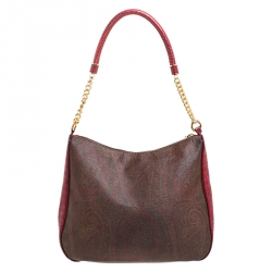 Pre Owned Etro Red/Brown Paisley Print and Croc Embossed Leather Hobo