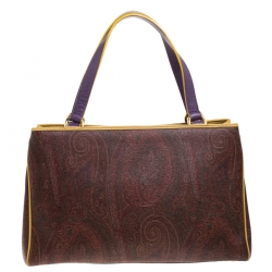 Pre Owned Etro Tri Color Paisley Print Coated Canvas and Leather Logo Tote