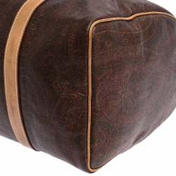 Pre Owned Etro Brown Paisley Printed Coated Canvas and Leather Weekender Bag
