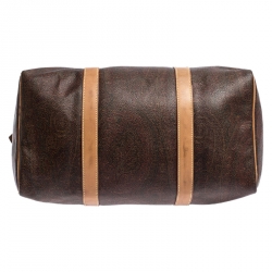 Pre Owned Etro Brown Paisley Printed Coated Canvas and Leather Weekender Bag