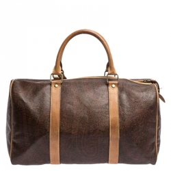 Pre Owned Etro Brown Paisley Printed Coated Canvas and Leather Weekender Bag