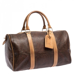 Pre Owned Etro Brown Paisley Printed Coated Canvas and Leather Weekender Bag