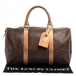 Pre Owned Etro Brown Paisley Printed Coated Canvas and Leather Weekender Bag
