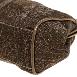 Pre Owned Etro Metallic Gold/Green Paisley Print Lame Fabric Frame Clutch