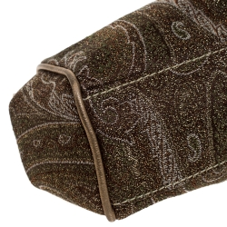 Pre Owned Etro Metallic Gold/Green Paisley Print Lame Fabric Frame Clutch