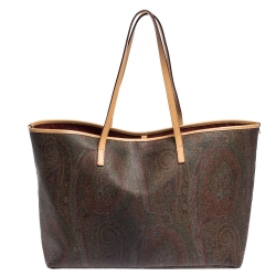Pre Owned Etro Brown Paisley Printed Coated Canvas and Leather Shopper Tote