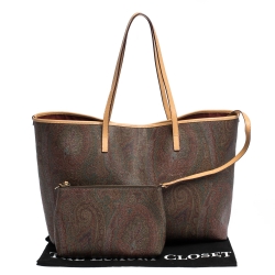 Pre Owned Etro Brown Paisley Printed Coated Canvas and Leather Shopper Tote