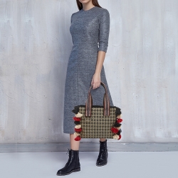 Etro Multicolor Printed Woven Straw and Canvas Pom Pom Embellished Tote  