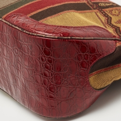 Etro Red/Multicolor Printed Canvas and Croc Embossed Leather Hobo