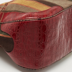 Etro Red/Multicolor Printed Canvas and Croc Embossed Leather Hobo