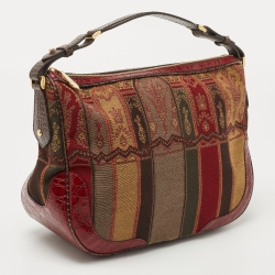 Etro Red/Multicolor Printed Canvas and Croc Embossed Leather Hobo