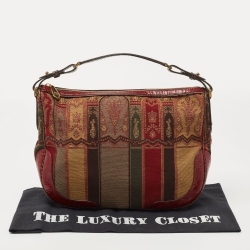 Etro Red/Multicolor Printed Canvas and Croc Embossed Leather Hobo