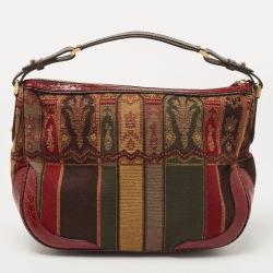 Etro Red/Multicolor Printed Canvas and Croc Embossed Leather Hobo