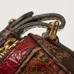 Etro Red/Multicolor Printed Canvas and Croc Embossed Leather Hobo