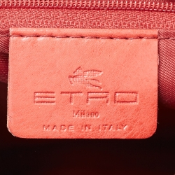 Etro Red/Multicolor Printed Canvas and Croc Embossed Leather Hobo