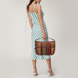 Etro Red/Multicolor Printed Canvas and Croc Embossed Leather Hobo