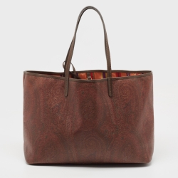Etro Brown Paisley Print Coated Canvas Sequin Logo Shopper Tote