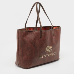 Etro Brown Paisley Print Coated Canvas Sequin Logo Shopper Tote