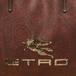 Etro Brown Paisley Print Coated Canvas Sequin Logo Shopper Tote