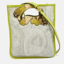 Paisley Print Coated Canvas Python Embossed And Leather Slim Crossbody