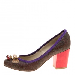 Etro Multicolor Canvas and Leather Block Heel Pumps Size 36