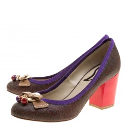 Etro Multicolor Canvas and Leather Block Heel Pumps Size 36