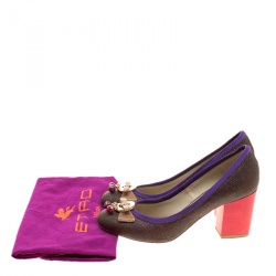 Etro Multicolor Canvas and Leather Block Heel Pumps Size 36