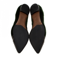 Etro Dark Green Velvet And Black Quilted Leather Pointed Cap Toe Smoking Slipper Size 40