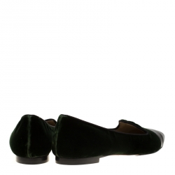 Etro Dark Green Velvet And Black Quilted Leather Pointed Cap Toe Smoking Slipper Size 40